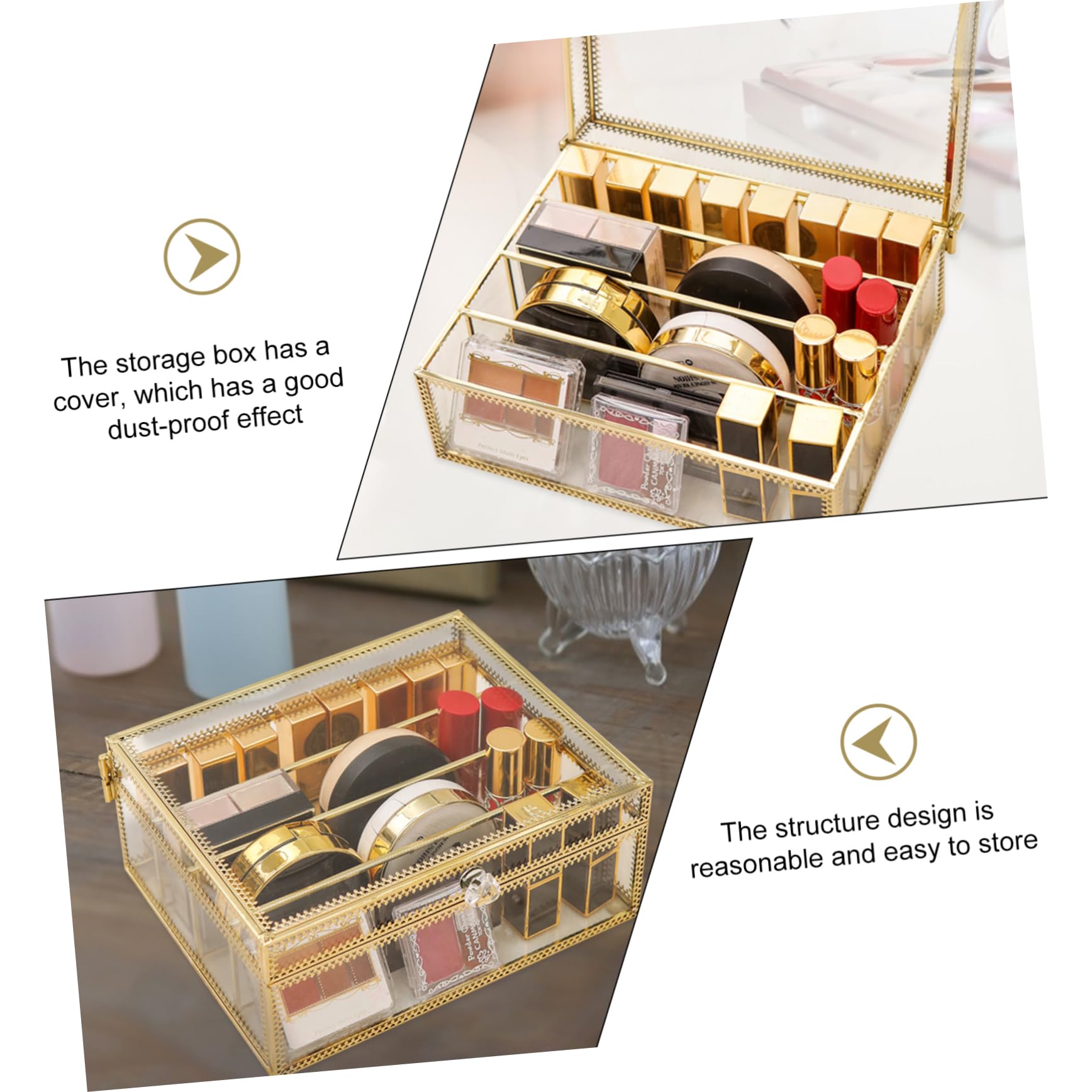 Boîte de Rangement Cosmétique Couvercle Verre Alliage