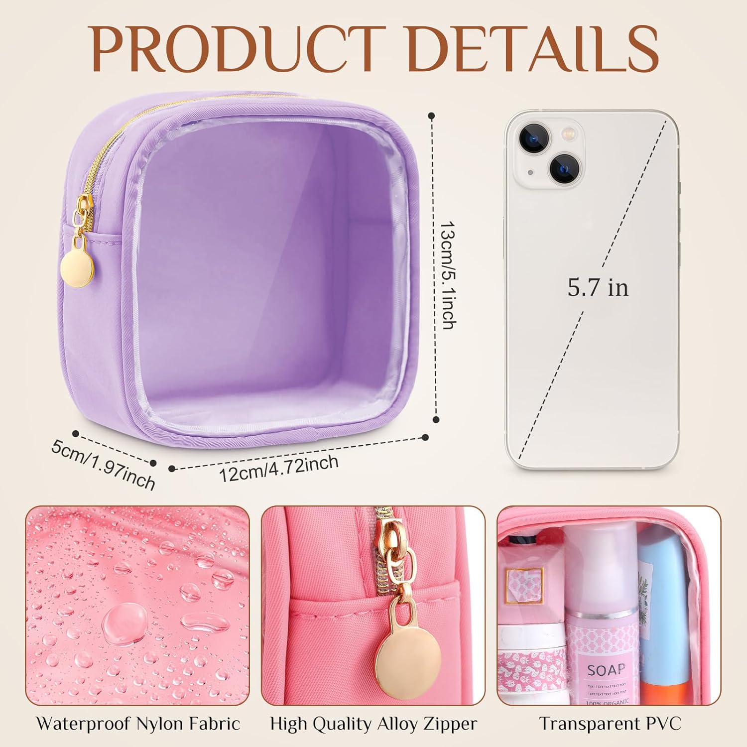 Kacctyen 20 Pcs Mini Clear Makeup Bags Bulk Nylon Cosmetic Bags for Purse PVC Small Clear Square Pouch with Zipper Blank Coin Purses for Women Travel Toiletry Essentials, 10 Colors - Image 2