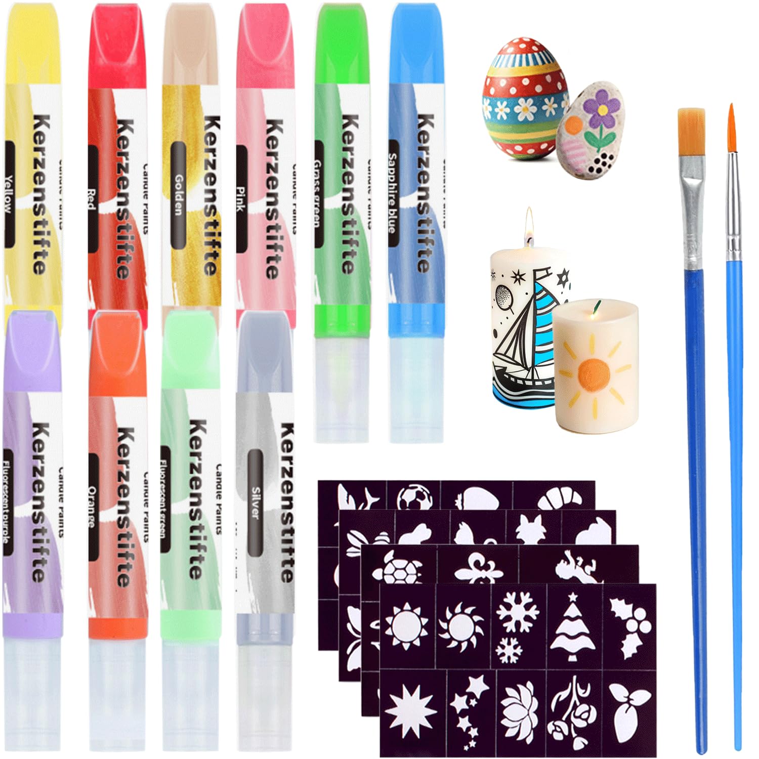 Canollo 10 Farben Stück Kerzenstifte, Kerzen Bemalen Set, 10ml Wachsstifte für Kerzen, mit Kerzenhohlschablone und Pinseln, Kerzenfarbe Kerzenmalstifte für Kerzens Dekorieren und Gestalten Küche, Haushalt & Wohnen