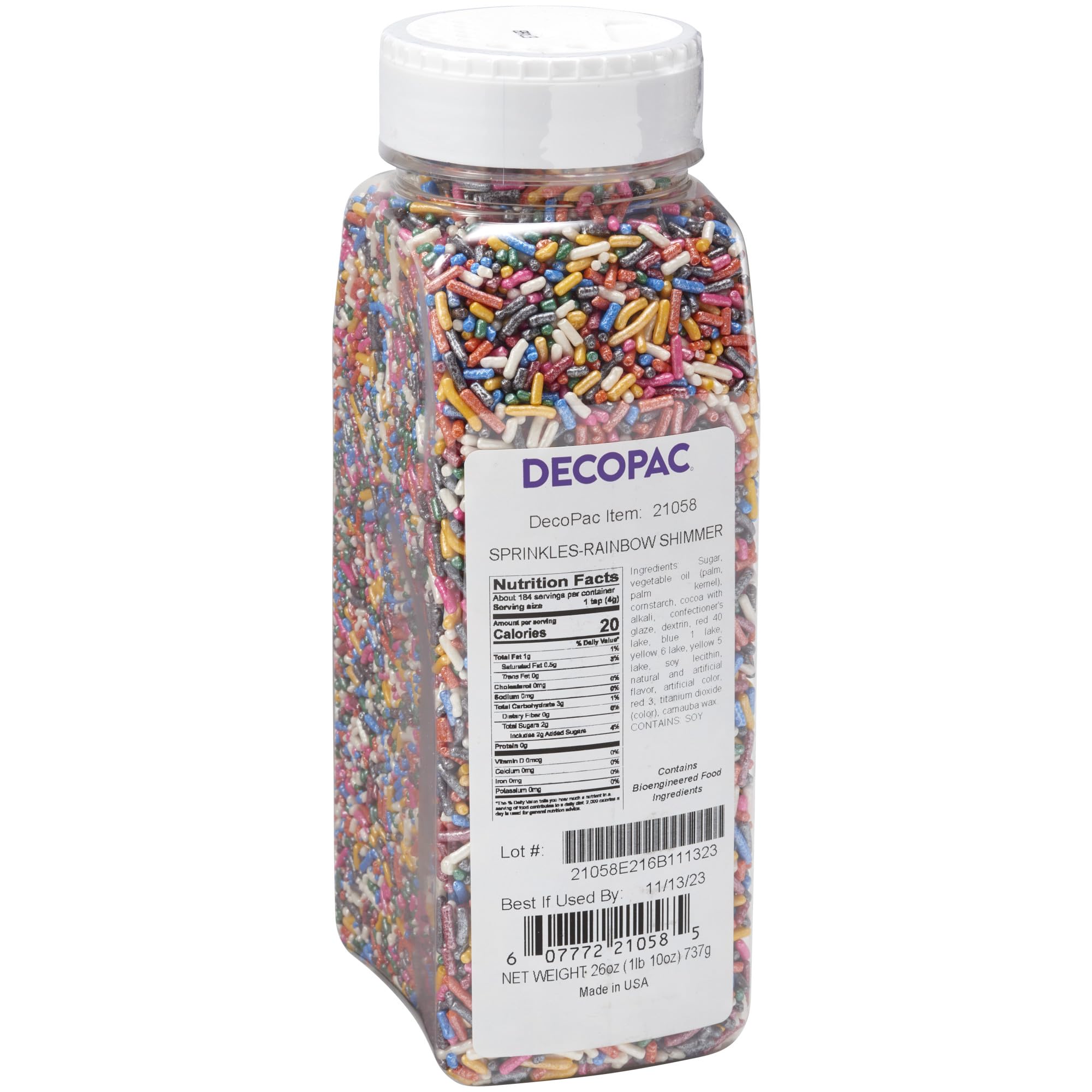DecoPac Rainbow Shimmer Sprinkles | Extra Large 26oz Pack | Cake Sprinkle Mix, Fancy Sprinkles For Cake Decorating, Handheld Container, Candy Sprinkles, Cake Sprinkles - Multi-colored Shimmer