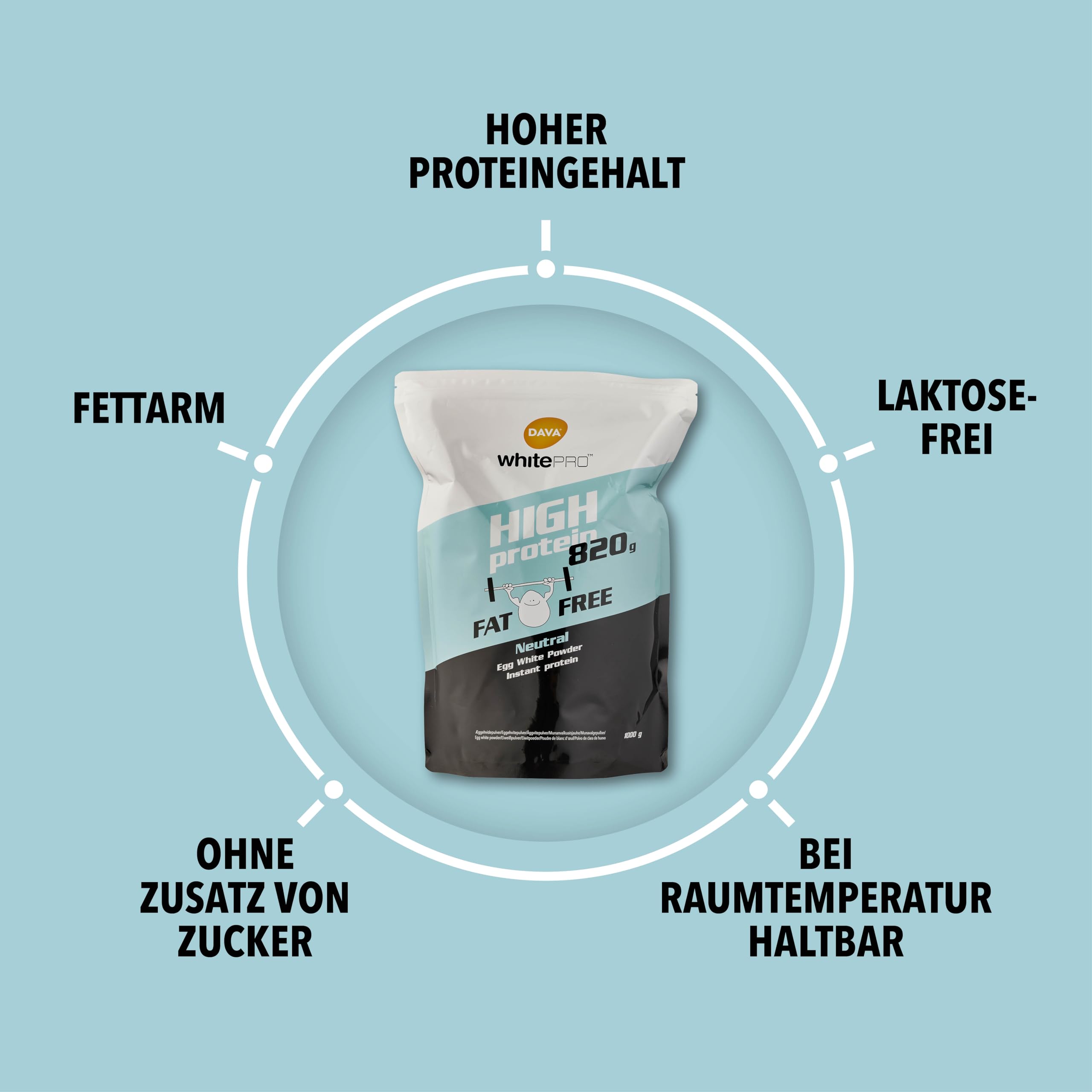DAVA whitePRO™ Instant Eiklar Pulver 1 kg | 82g Protein pro 100g | Sofort Löslich, Fettfrei, Geschmacksneutral, Ideal für Shakes & Smoothies, Laktosefrei