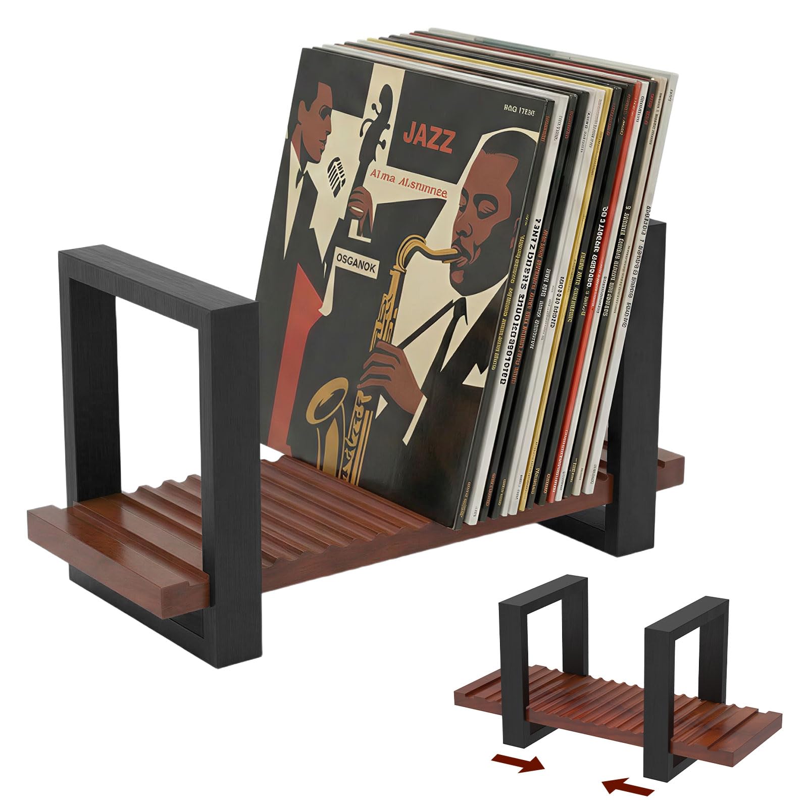 RHAIQBVC Vinyl Record Holder for Album, Wood Vinyl Record Storage Holder Holds Multiple LPs, Vintage Wood Records Organizer Display Stand for Desktop Living Room Bedroom