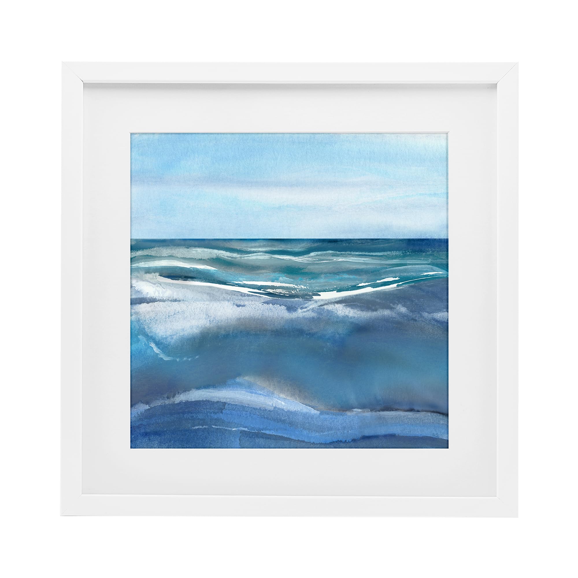 Stupell Industries Coastal White (Textured) Calm Seas Soft Sky Nautical, 16 X 16 Inch Framed Print Under Glass