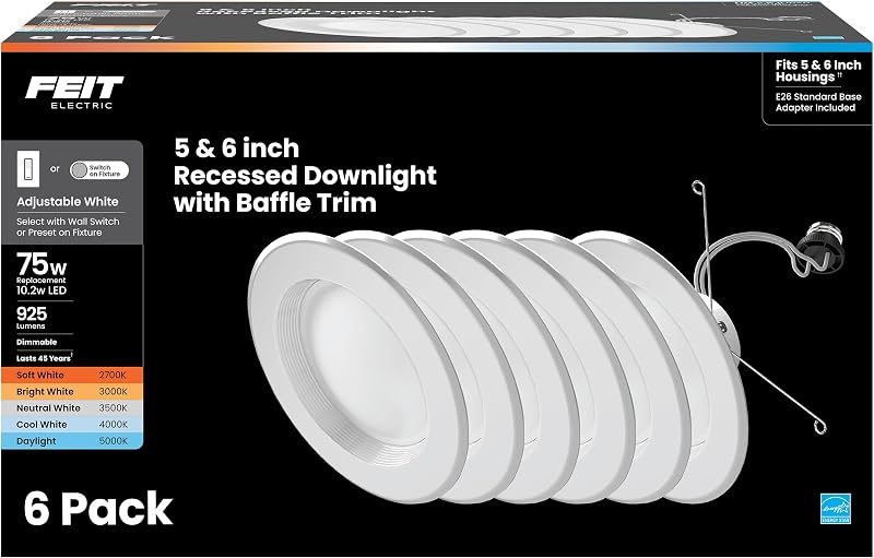 5/6in LED Recessed Downlight Retrofit Kit, 75W Eq