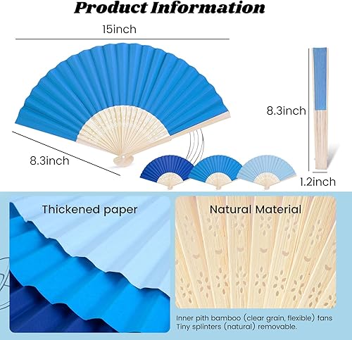 Miniatura 37 de JOHOUSE 12 abanicos de papel blanco de mano – Ventilador de mano plegable de 8.3 pulgadas, ventiladores plegables de mano para mujeres, ventilador