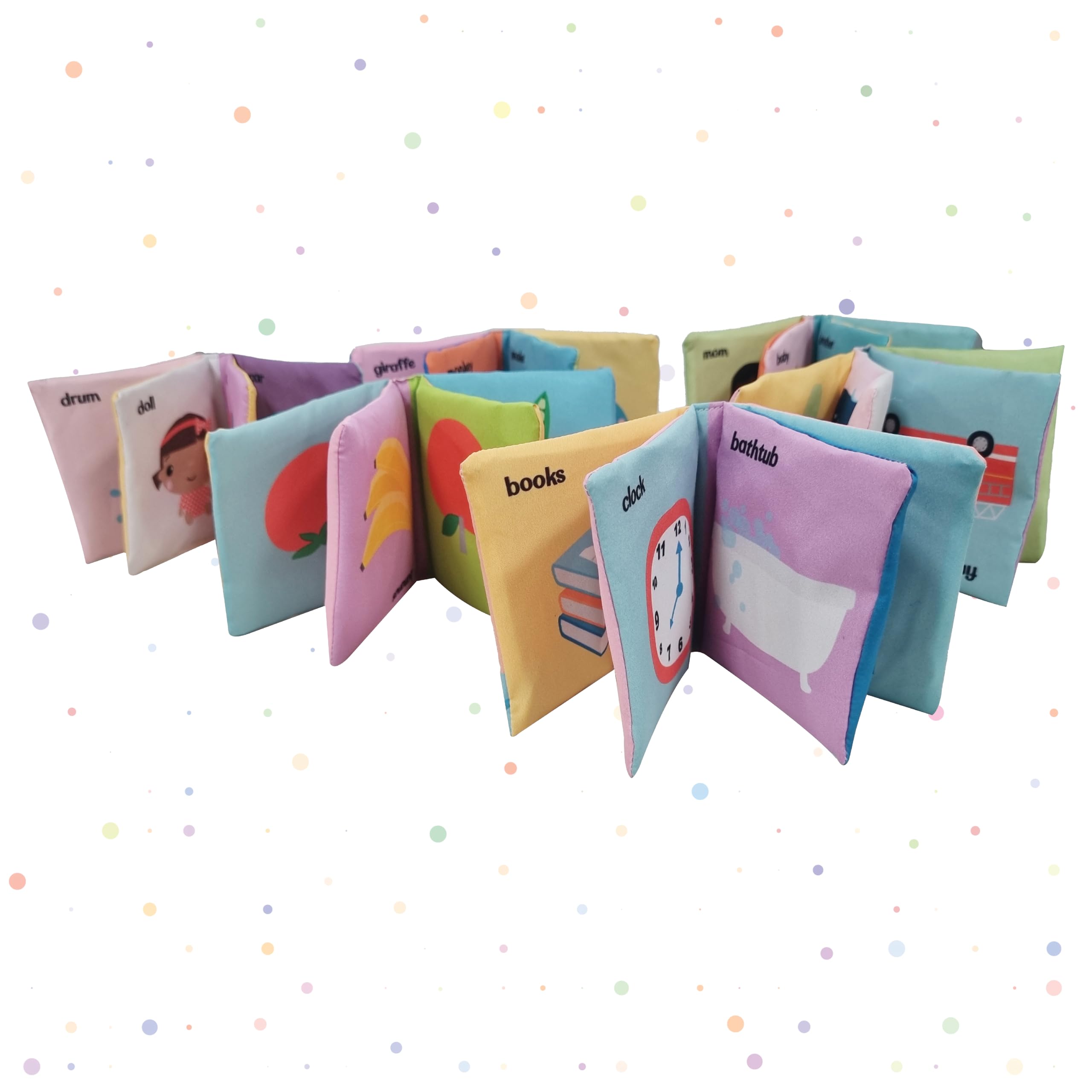 Set di 6 libri di stoffa per bambini, animali, famiglia, giocattoli, frutta e verdura, veicoli