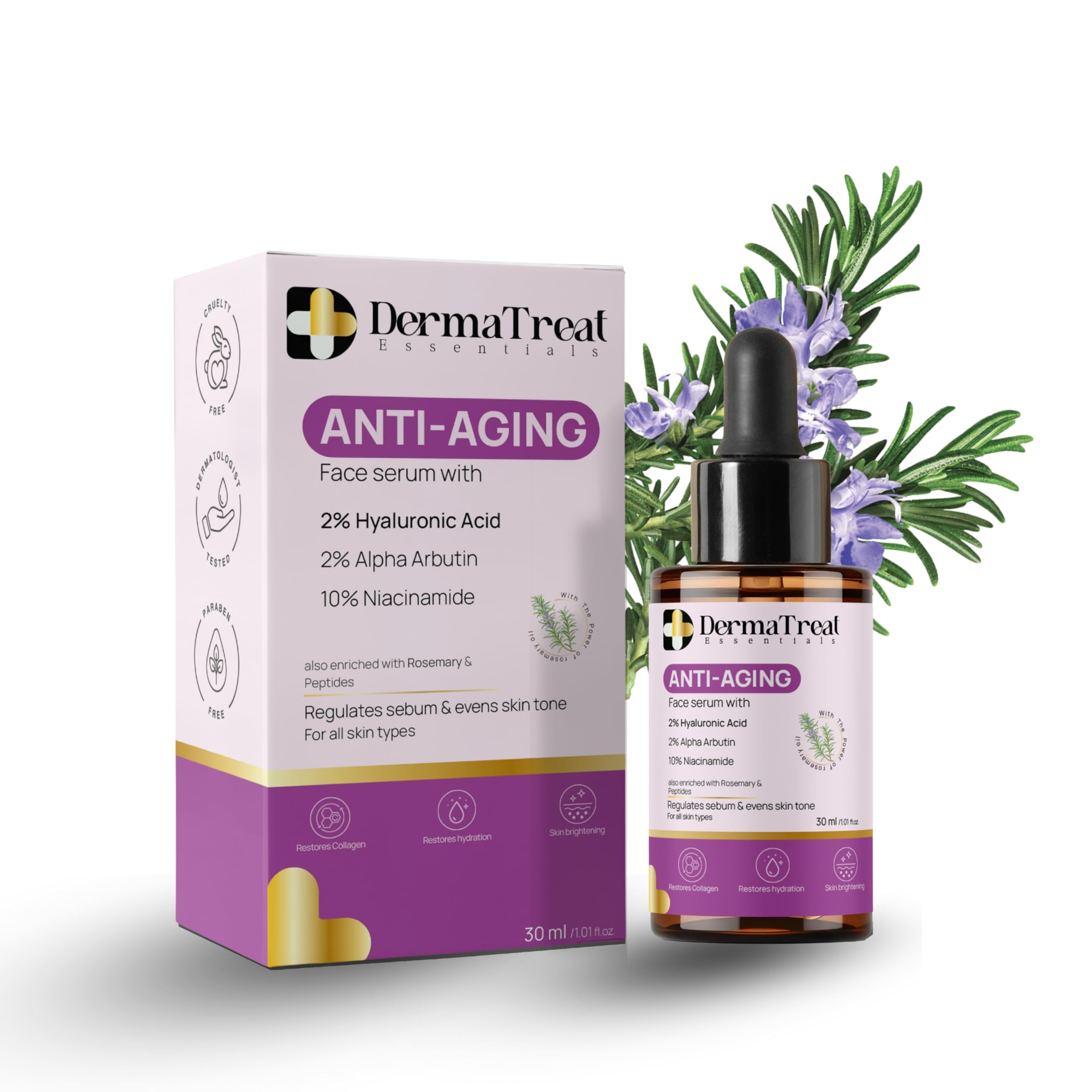 DermaTreat Essentials Anti-Aging Face Serum with 2% Hyaluronic, 2
