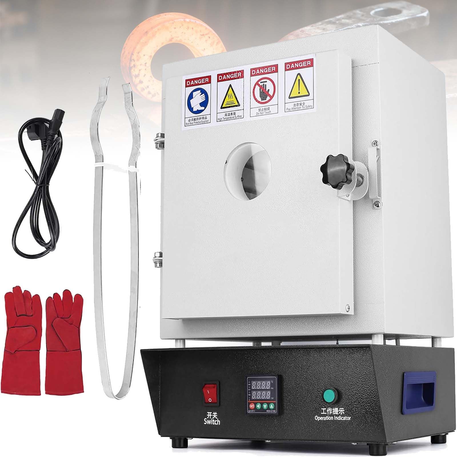 Elektryczny piec muflowy, 1500 W, do wypalania ceramiki, piec do topienia metalu, 3-stronne ogrzewanie, z cyfrowym kontrolerem, do produkcji biżuterii i warsztatów rzemieślniczych