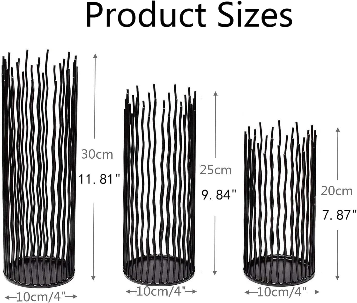 Black Metal Wire Willow Pillar Candleholder Set, Creative Hollow Geometric Candle Holder for Table Centerpiece Fireplace Mantel Decoration, Party, Wedding