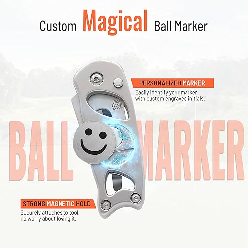 Miniatura 3 de Indiana Metal Craft Switchblade Divot Herramienta de reparación de acero inoxidable personalizada con dos marcadores de bola (un repuesto)