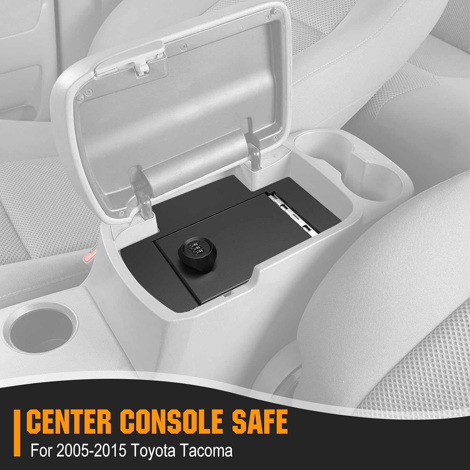 3mirrors Center Console Gun Safe with Spring Hinges and Elliptical Combination Lock Made of Heavy 12 Gauge Cold Rolled Steel Compatible with 2005-2015 Toyota Tacoma