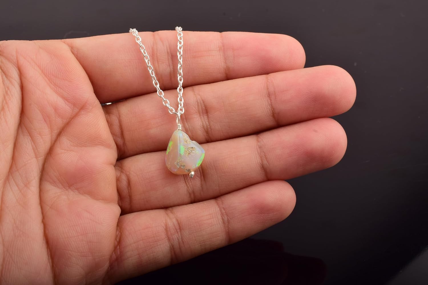 Natural Raw Ethiopian Opal Stone Rough Crystal Gemstone Dainty Women Pendant Necklace, Chakra Healing Crystals, Birthstone, Gift 18 inch Chain - Image 2