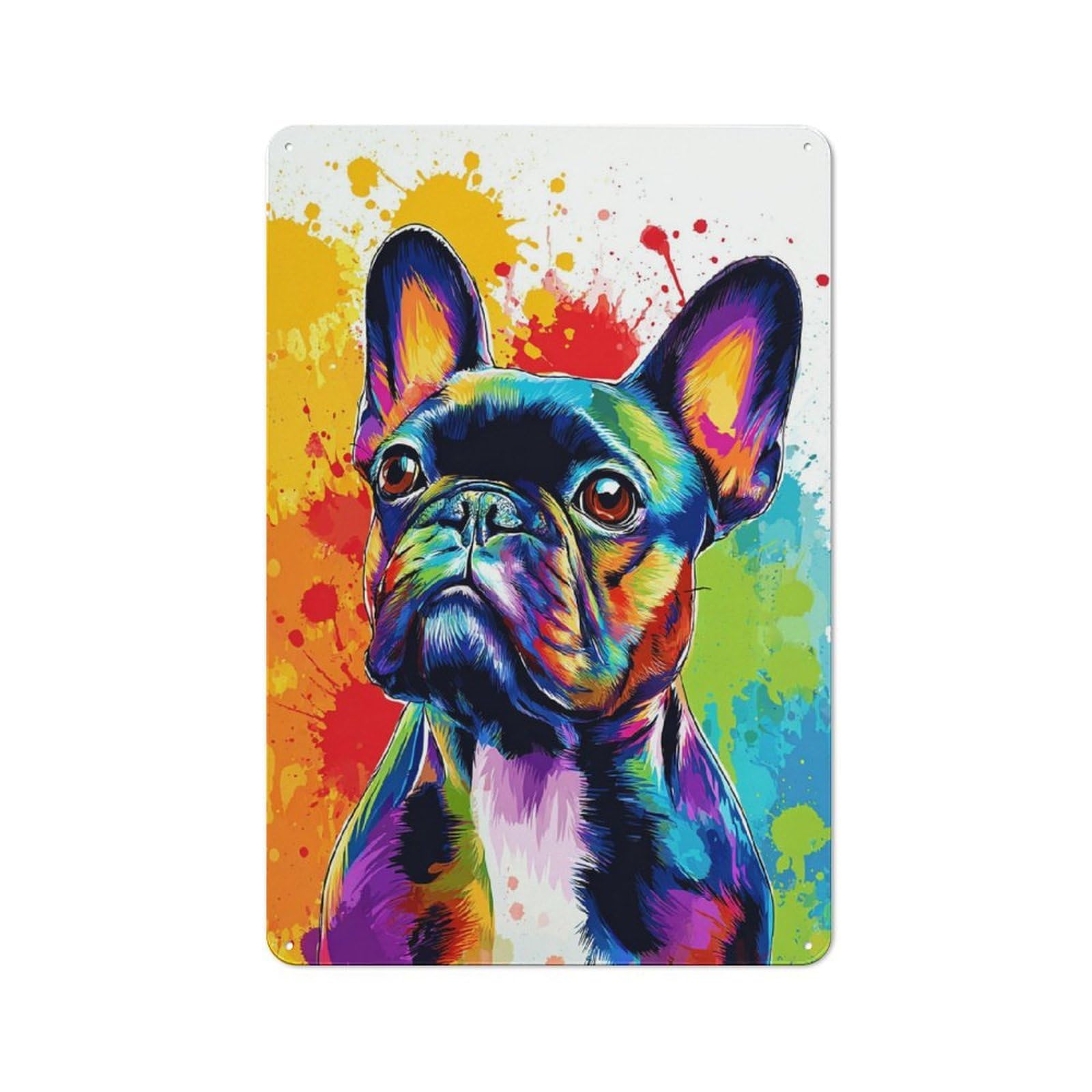 Junmoney Colorful French Bulldog Art Print -7 Country Metal Sign With Design 30X20cm, Farmhouse Farmhouse Wall Decor For Kitchen, Cottage, Porch Or Garden Room