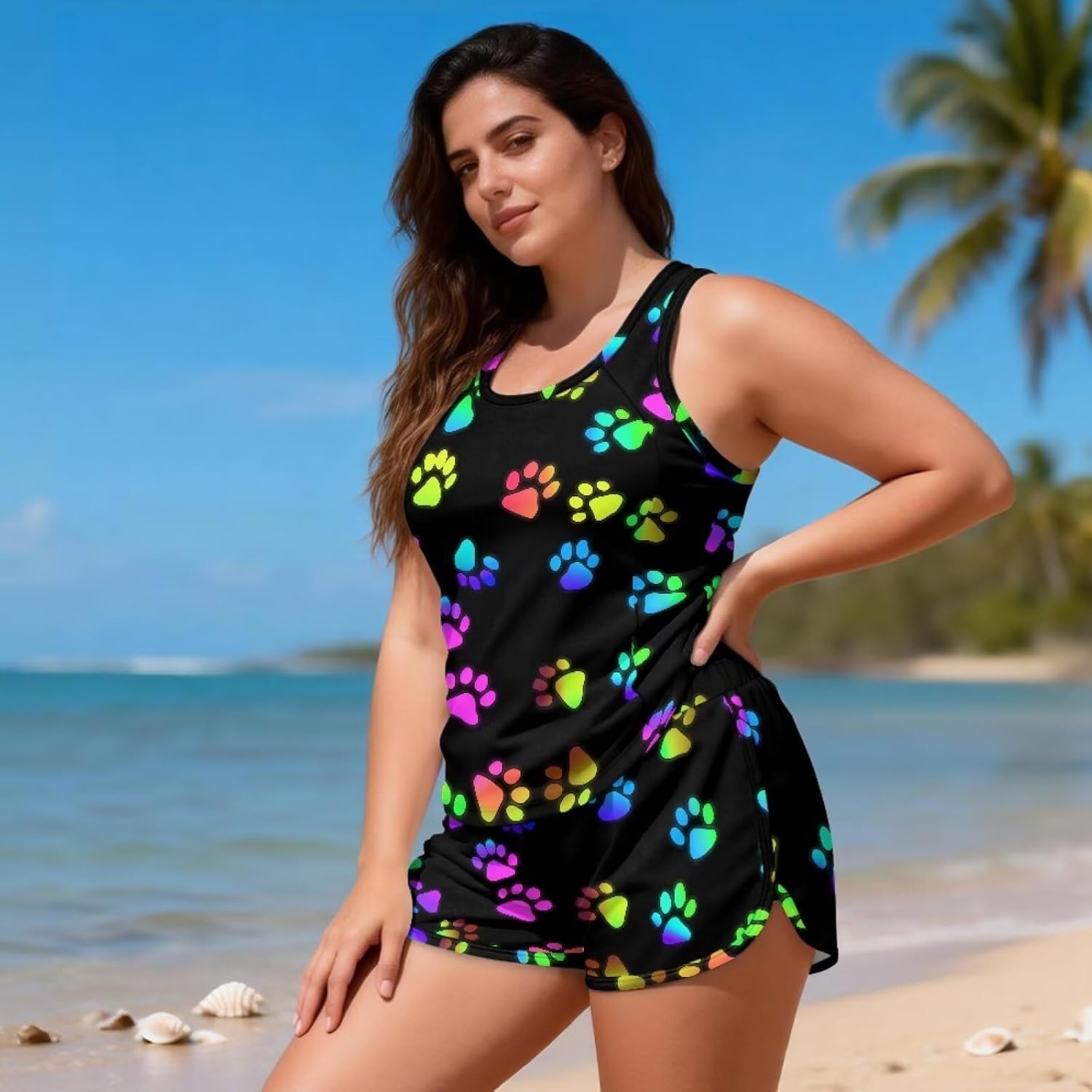 Tankini Swimsuits for Women 2026 Tummy Control Two Piece Bathing Suits with Sporty Pockets Swim Shorts