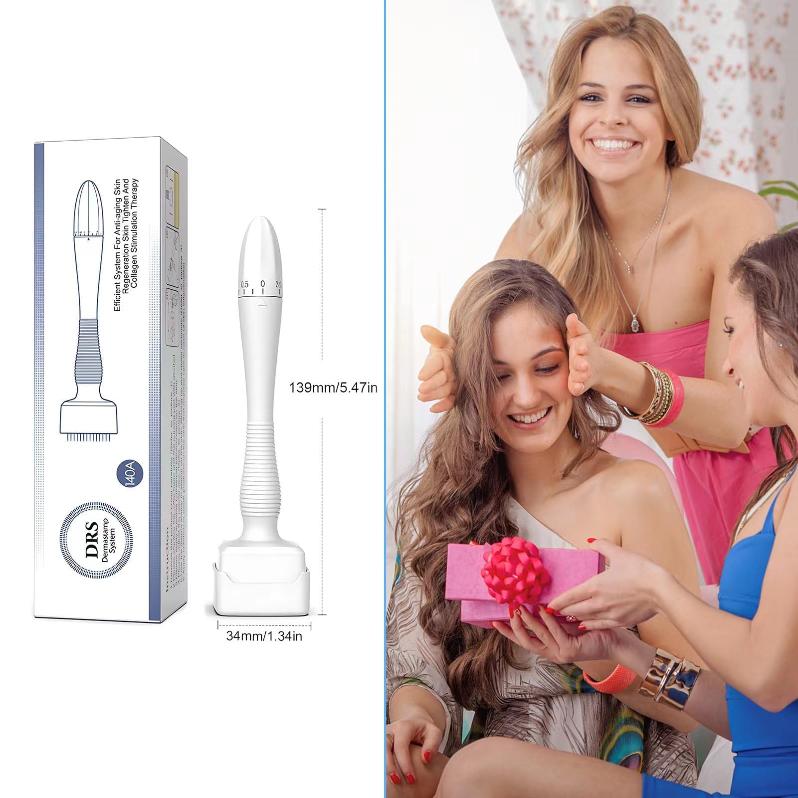Derma Stamp, Dermastamp Regolabile 0-3mm 140 Titanio Aghi Professionale, Microaghi Pen Derma Roller per Viso e Capelli, Uso Domestico e Professionale per Uomini e Donne