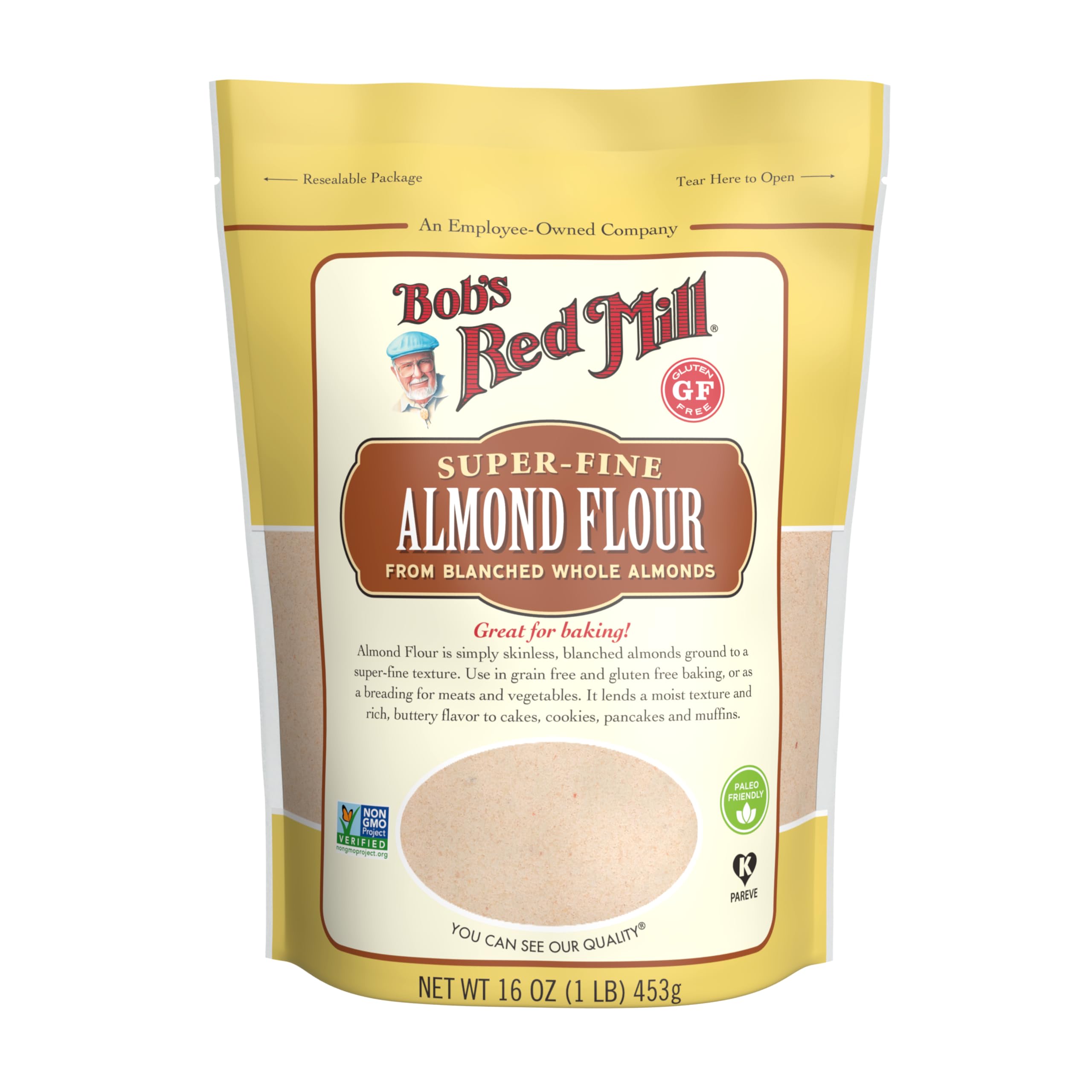 Bob's Red Mill - GF Bob's Red Mill Fine Ground Blanched Almond Flour, 453g - Non-GMO, Vegan, Paleo Friendly, Keto Friendly, Kosher 16 Oz