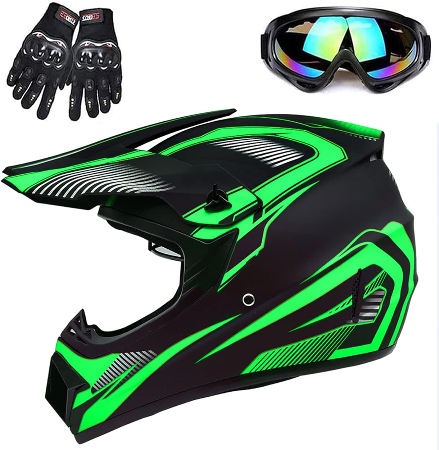 Adult 4 Wheeler Helmet, Motocross Helmet DOT/FMVSS-218 Certification Comfortable and Breathable Full Helmets for Locomotives Used in All Seasons Medium Green