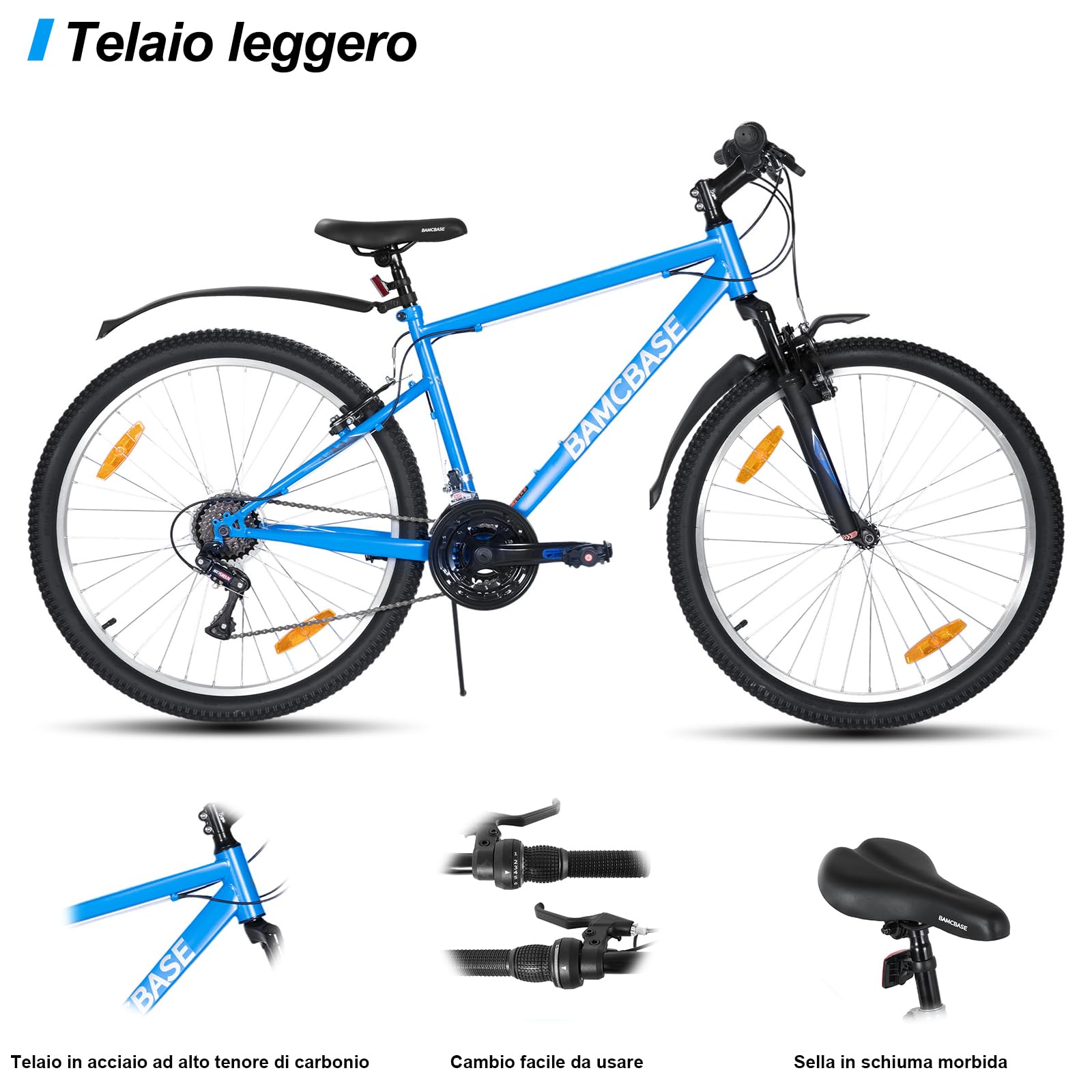 HILAND Bici Mountain per Adulti 26/27,5/29”, 21 Velocità, Bicicletta da Città e Tempo Libero per Uomo e Donna, Freni V-Brake, Nero/Blu/Grigio