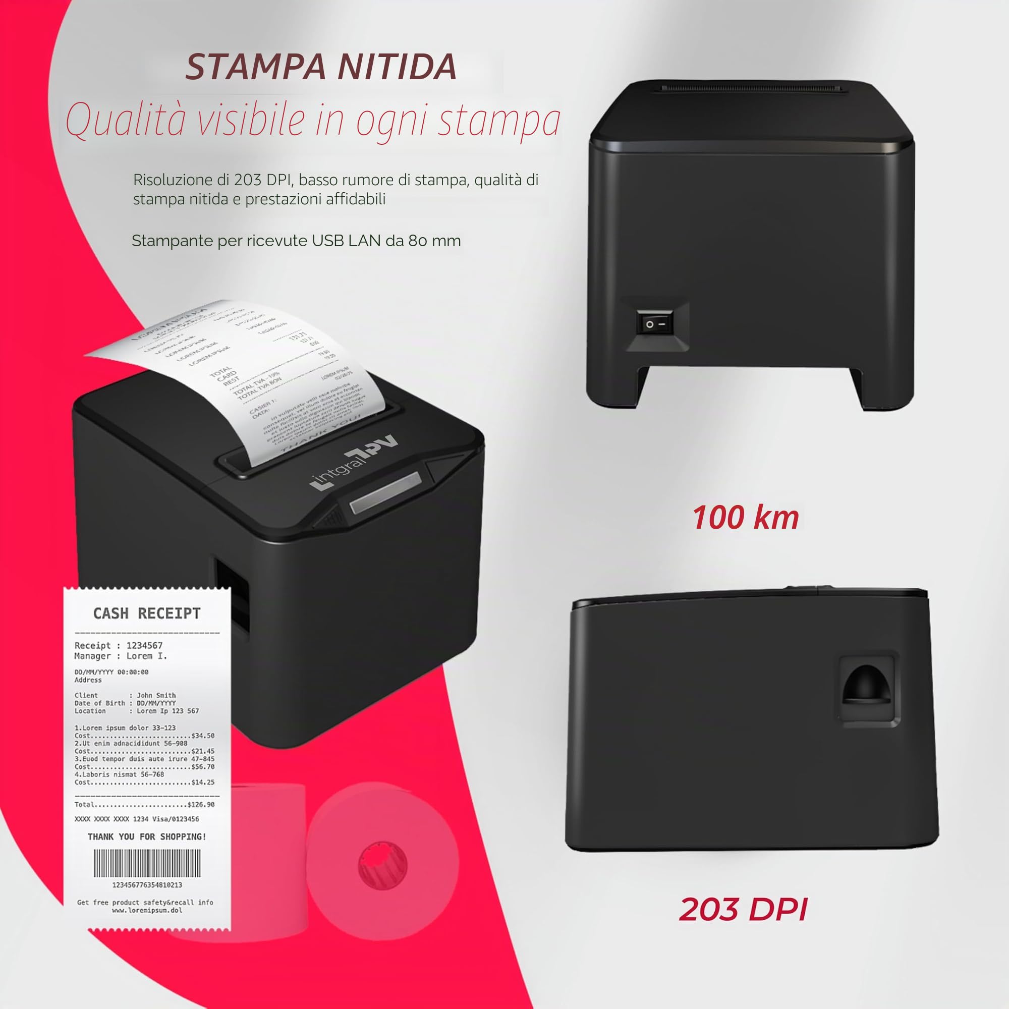 8370 Stampante Termica Ricevite/Biglietti 80mm - Porta/Conn: USB, LAN, RJ45, RJ11 - Taglio auto - Win, Linux, Android, Mac - Drv Pos - POS (nero)
