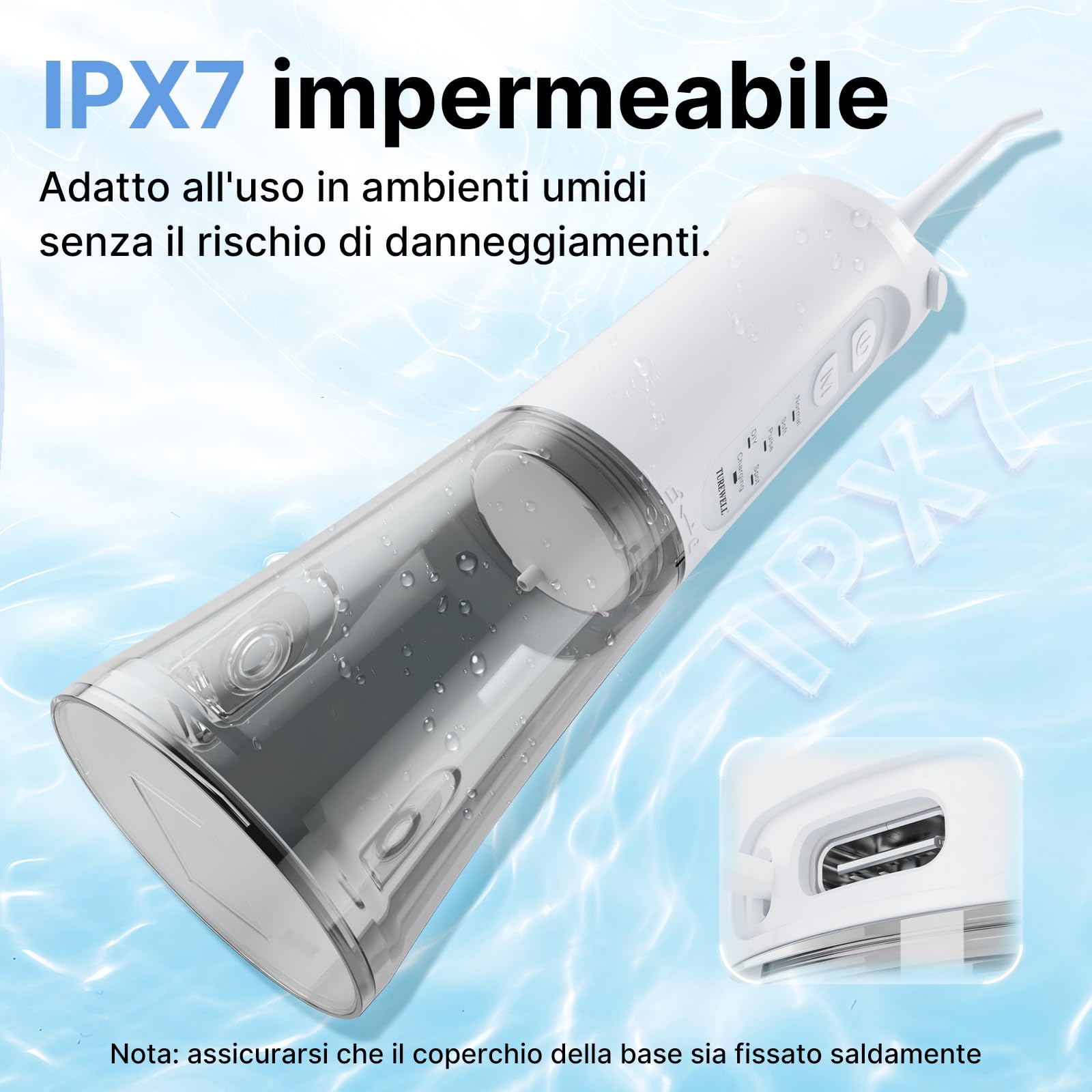 TUREWELL Idropulsore Dentale Portatile 310ML con 5 Modalità, 4 Ugelli, Irrigatore Orale Ricaricabile IPX7 Impermeabile per Casa e Viaggio, Migliora la Salute Dentale