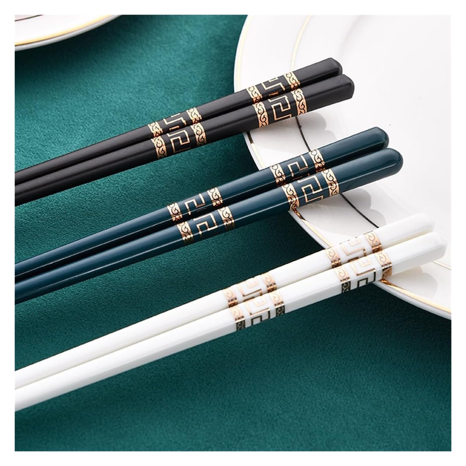 Baguettes en céramique, Coffret cadeau de 10 paires baguettes réutilisables avec étui, antidérapantes en céramique osseuse haute qualité noires