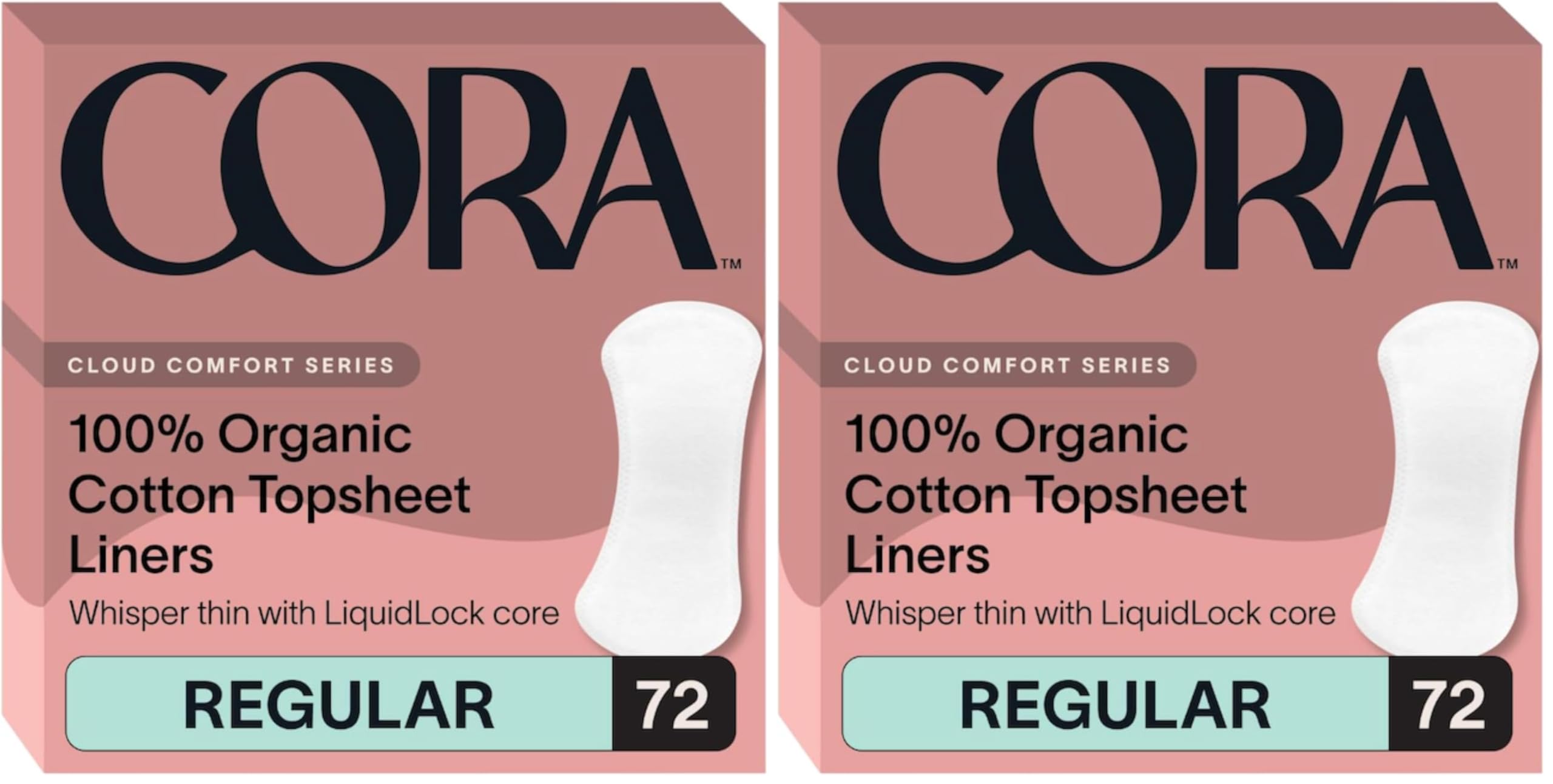 Cora 100% Organic Cotton Topsheet Period Liners (72 Regular Period Liners) (Pack of 2)