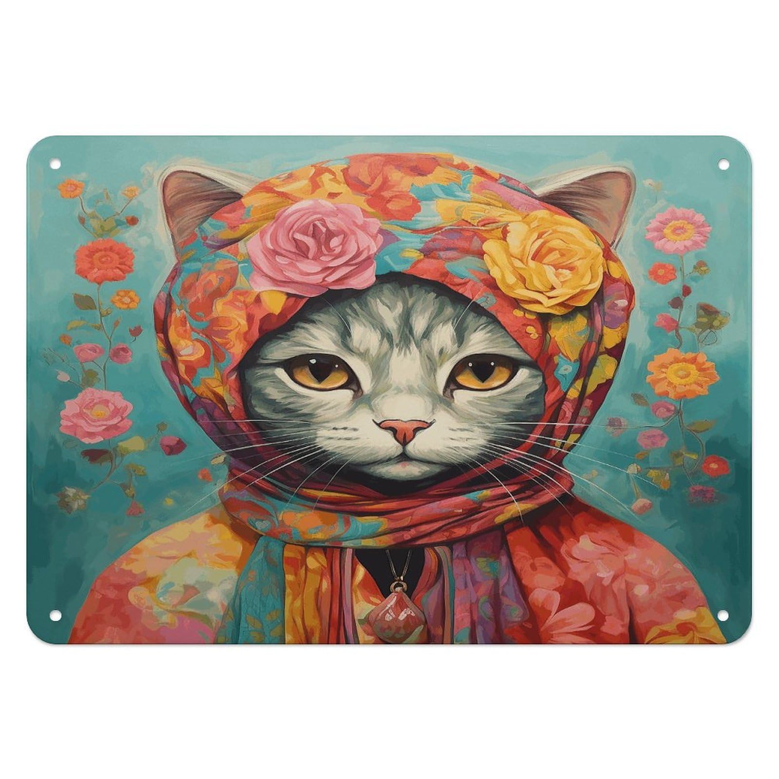 Btcowzrv Style Hand Drawn Cat Metal Sign, 5.5" X 7.9" Tin Wall Decor, Wall Art Plaques For Home Wedding Decor Room Living Room Decoration