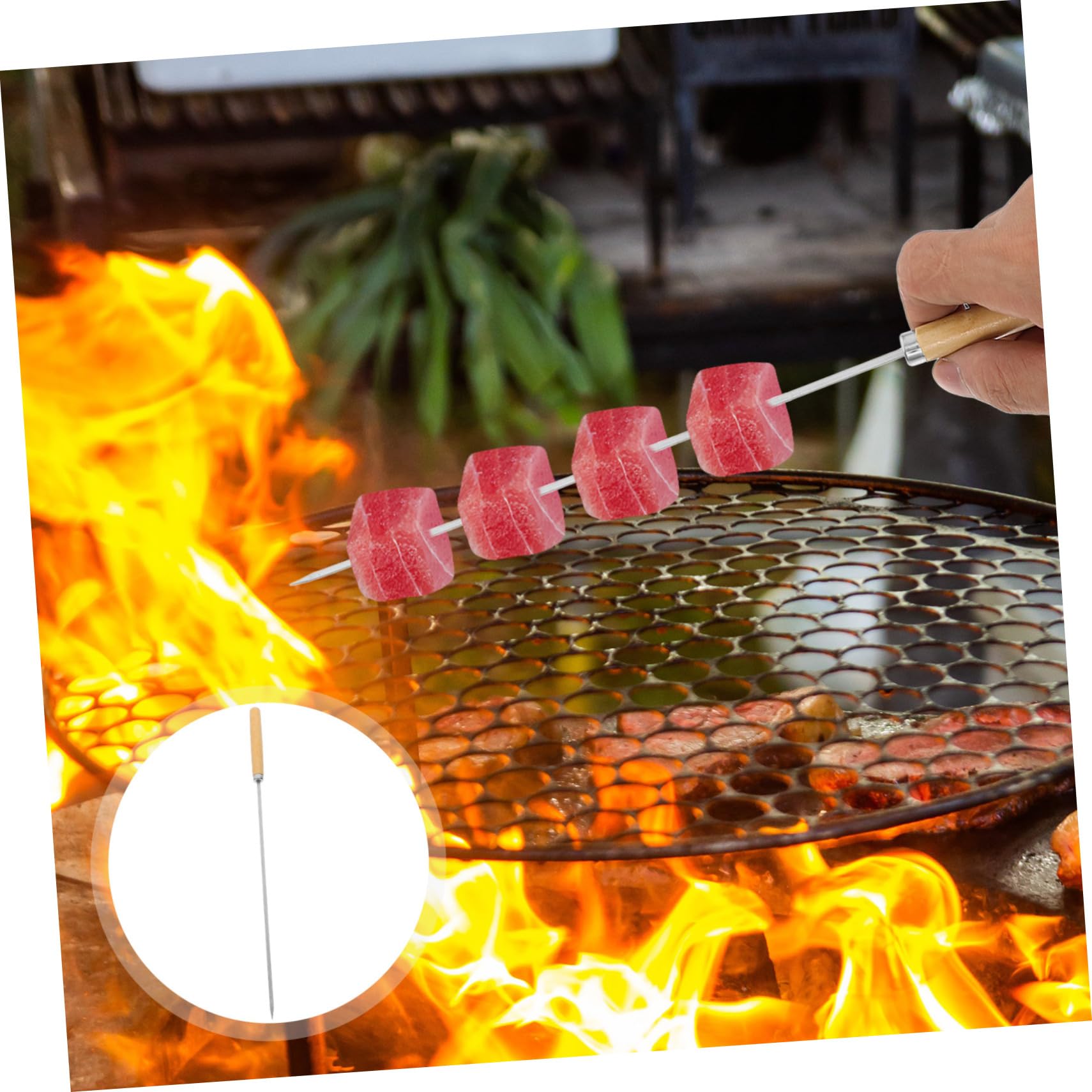 50pezzi Spiedini in Acciaio Inox per Grigliate Lunghi Manico in Legno per Barbecue all Aperto e Cottura Sul Fuoco da Campo da Rotondi e Piatti per Carne e Verdure