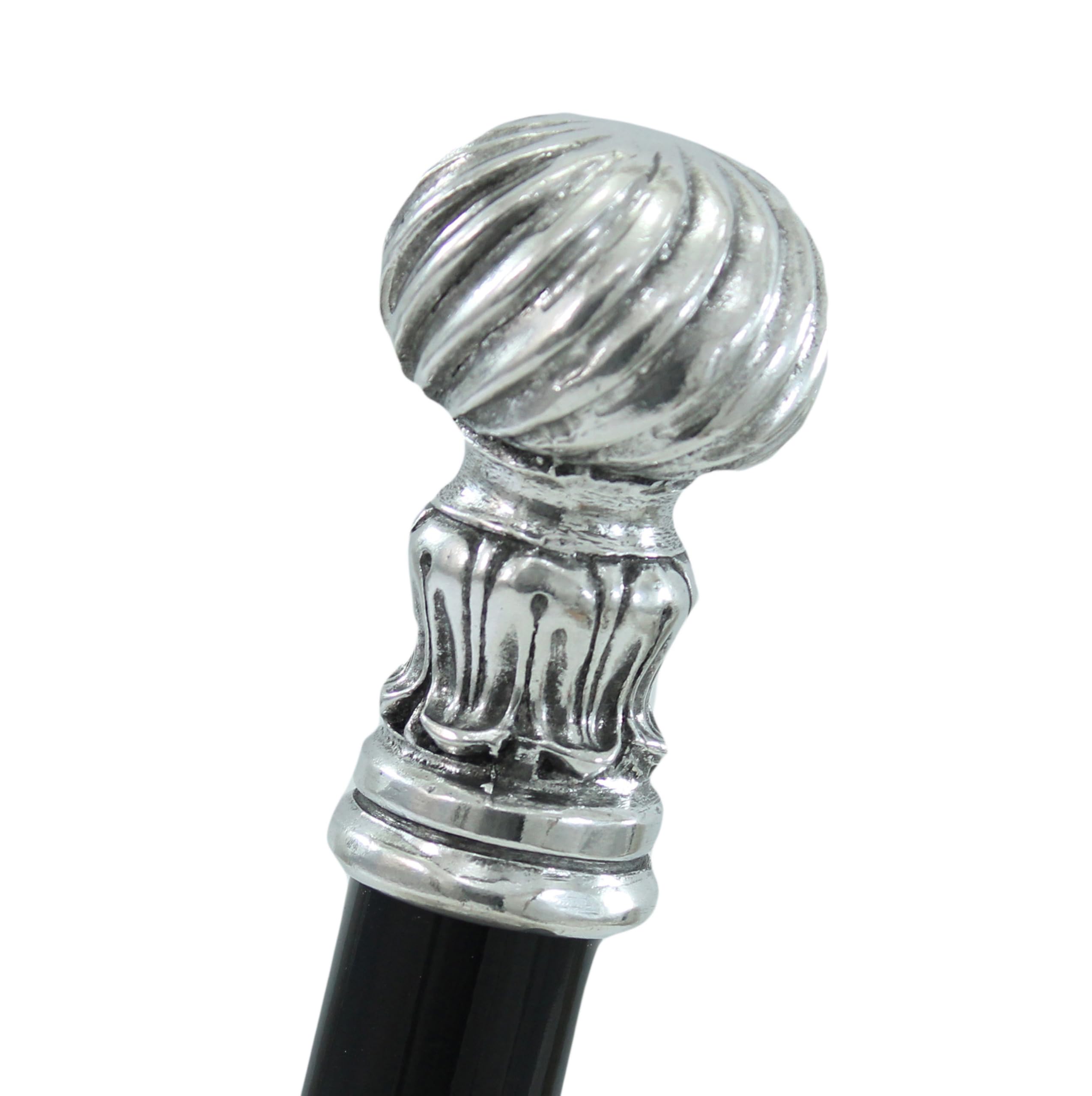 Bastón de paseo elegante negro dandy madera peltre plata (Faje natural)