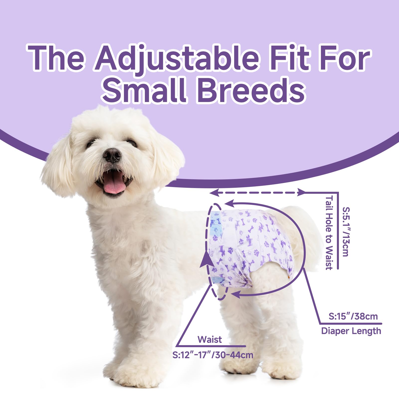 MICOOYO Pañales desechables para perras, pañales para perras, pañales súper absorbentes para mascotas, pañales de espuma para perros hembras para calor, pañales cómodos para cachorros (S, 50 unidades)