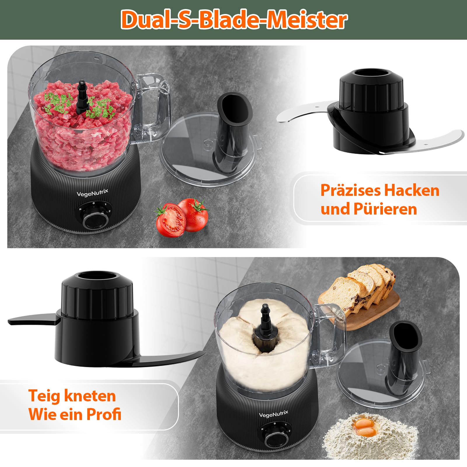 Combinazione di robot da cucina e frullatore, tritatutto da 2,5 l per carne e verdure, planetaria da 2 l con contenitore in vetro da 1500W, per frullati, estrazione di nutrienti ecc.