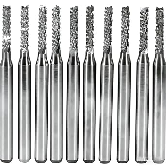 End Mills CNC Router Bits,10x 2mm Carbide End Mills CNC Router Bits Set,3.2mm Shank Cemented Carbide Milling Cutter for Engraving, Carving Ideal for PCB Metal Plastic Copper Straight Shank Tool Bits