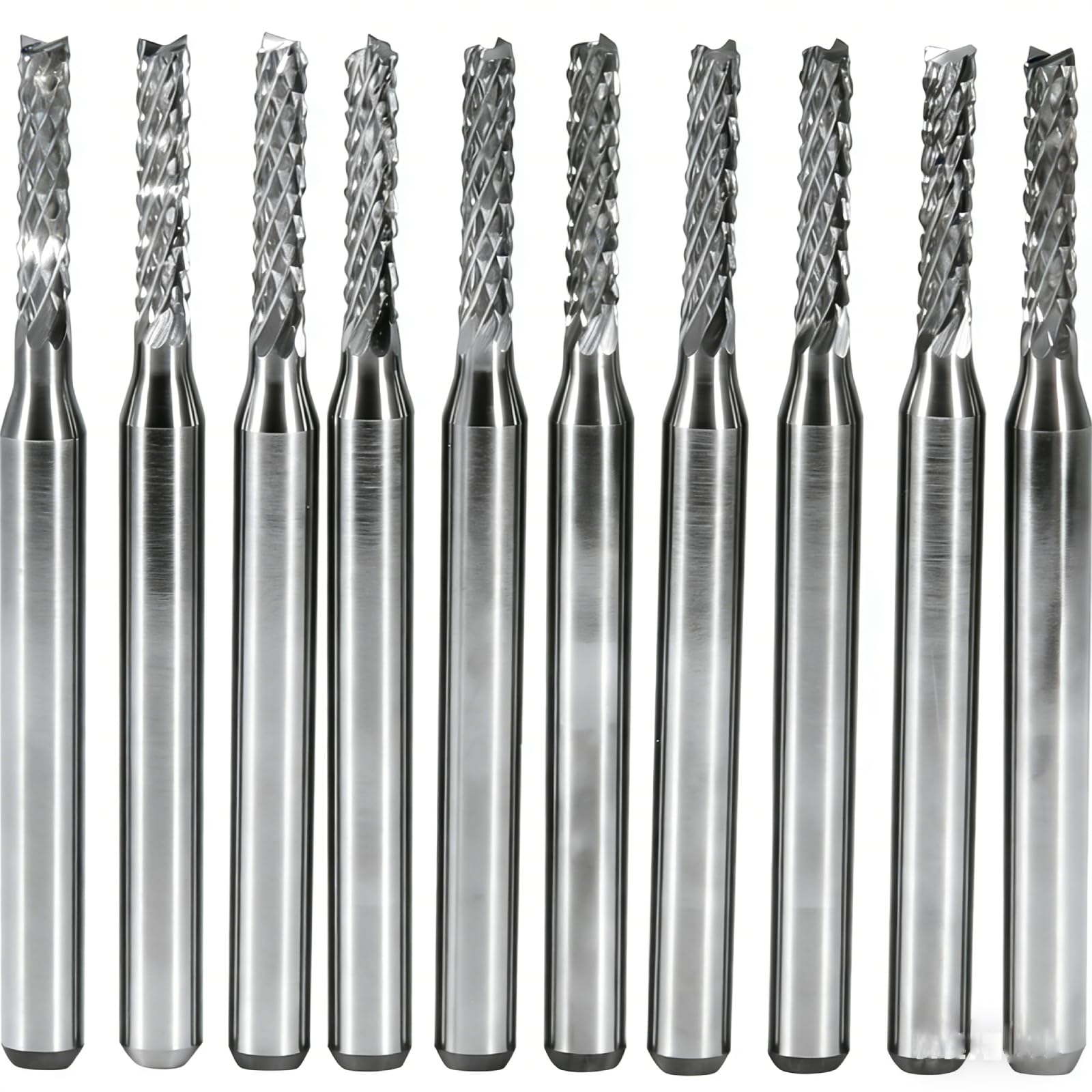 Fraises en bout CNC Router Bits - 10pcs 2mm Fraise en bout en carbure cémenté Kit de mèches de gravure Outil de fraisage à queue droite Foret de sculpture SMT/CNC/P-C-B Cutter