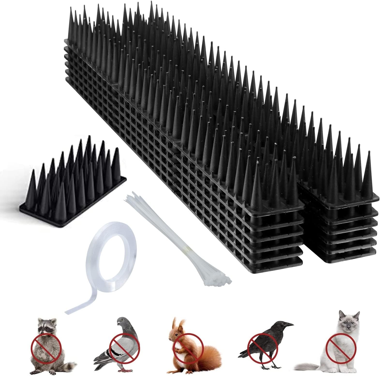 Homarket Bird Spikes,Set of 12 Bird Deterrent Spikes for Small Birds Pigeon Raccoon Squirrel Crow Bird Defender Spikes for Outside to Keep Birds Away, Plastic Fence Spikes for Roof and Railing