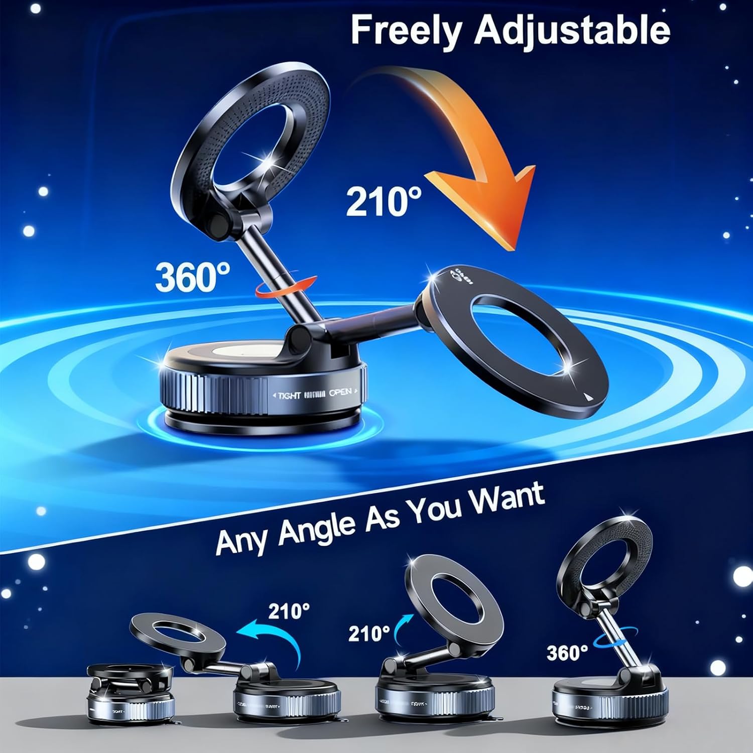 Phone Holder for Your Car, 360° Adjustable Magnetic Suction Cup Phone Mount for Magsafe, Pocket Size Foldable Car Mount, for iPhone 17 16 15 14 13 12 Series