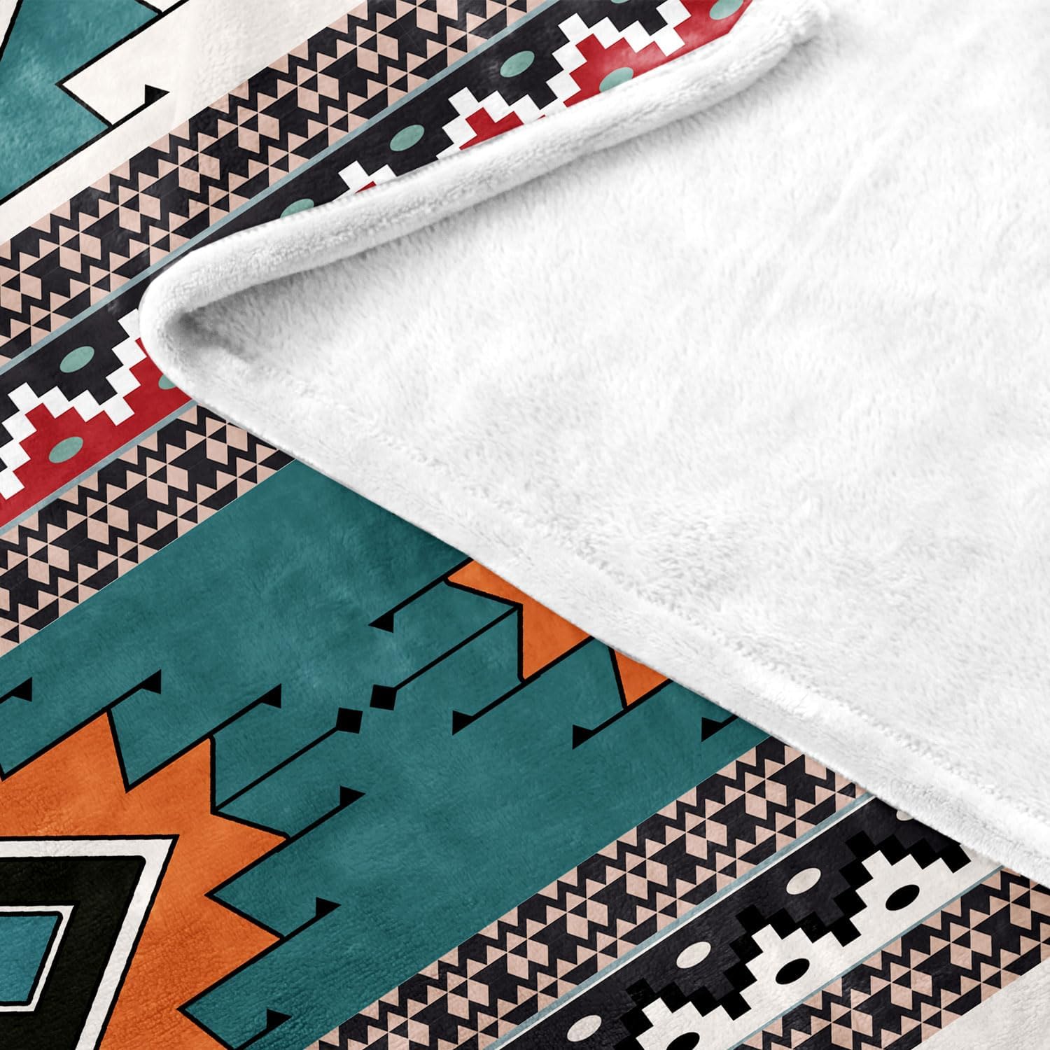 Southwest Aztec Throw Blankets, Traditional Navajo Patterned Flannel Soft Throw Blanket, Boho Southwestern Decor Throw Blanket for Couch, Chair, Camping, Bed, 50”x60”, Teal and Beige - Image 6