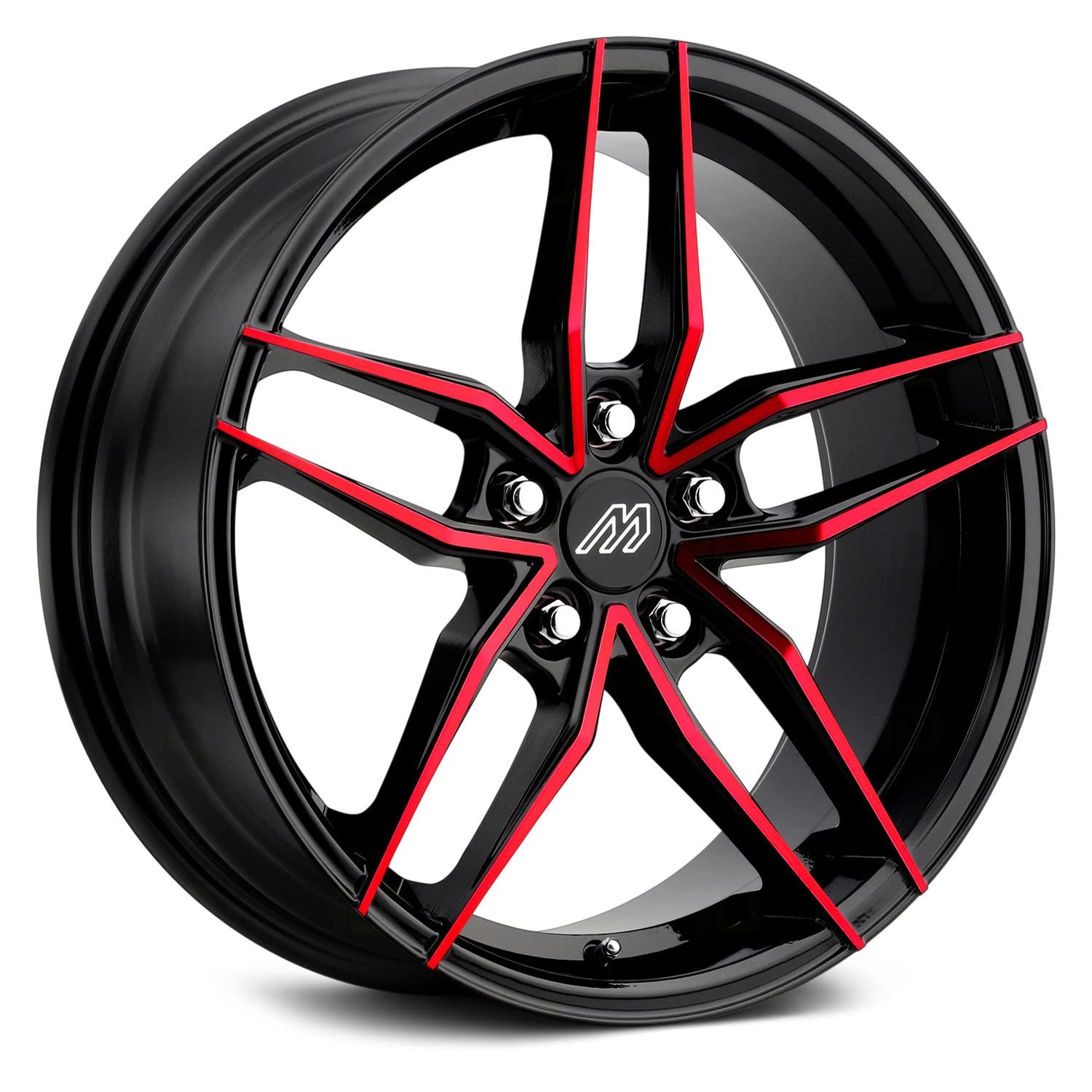 MP51 Custom Wheel - 18x8, 42 Offset, 5x105 Bolt Pattern, 72.56mm Hub - Gloss Black with Red Face Rim