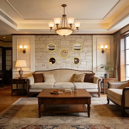 Miniatura 4 de 5 Pcs Decorative Round Modern Gold Circle Mirror Metal Wall Mounted Mirror Wall Art Ring for Hallway, Entryway, Living Room, Dining Room, Bedroom