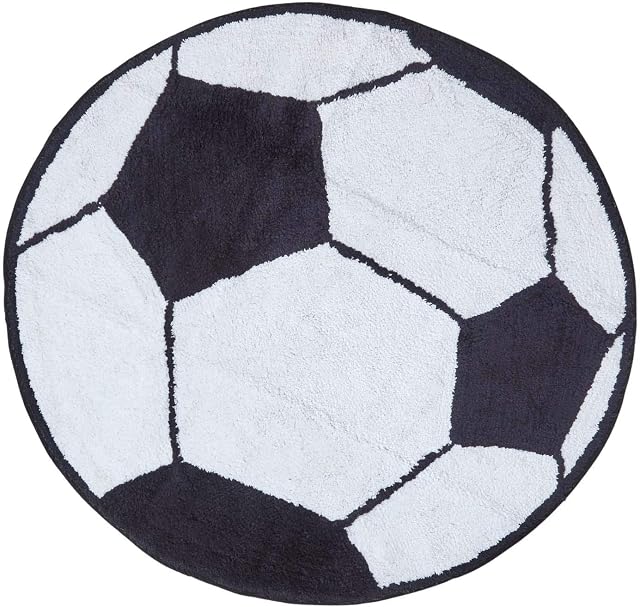 HOMESCAPES - 100% Cotton Washable Tufted Football Round Rug Bath Mat or Children's Rug, 80 cm