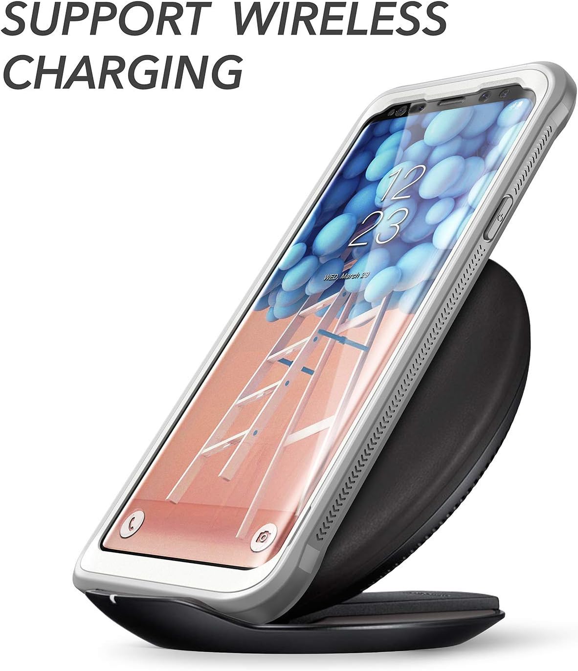 YOUMAKER Designed for Galaxy S9 Plus Case, Heavy Duty Protection Kickstand with Built-in Screen Protector Shockproof Case Cover for Samsung Galaxy S9 Plus 6.2 inch - White/Gray