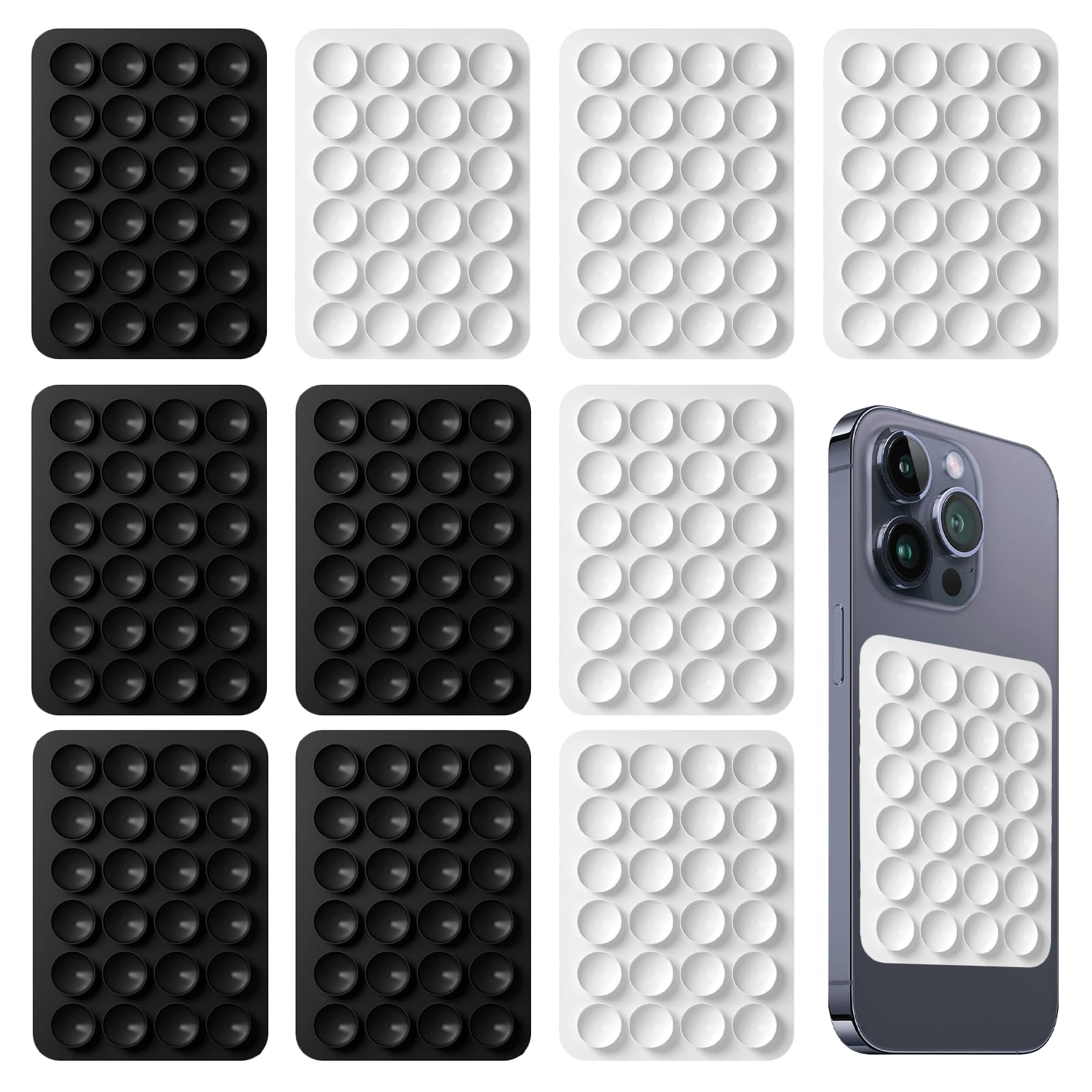 Benaewa 10Pack Silicone Suction Phone Holder, Anti-slip Phone Sticky Pad Grip Case for Wall Selfie and Video Sticker Tray(Black and White)