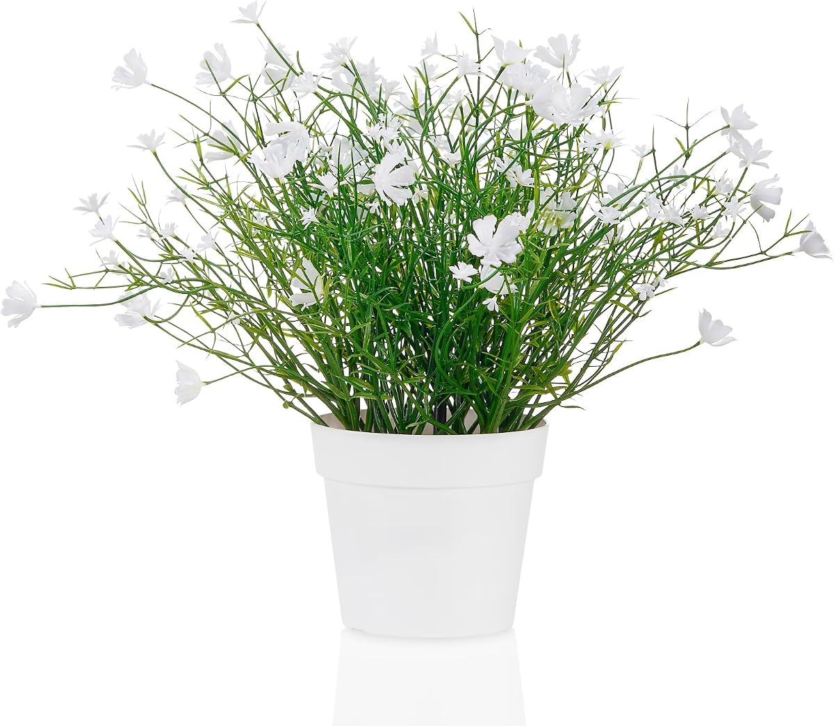 Artificial Babys Breath Potted Fake Plants with Flowers Faux Plants Indoor for Home Office Bookshelf Table Room Decor (White)