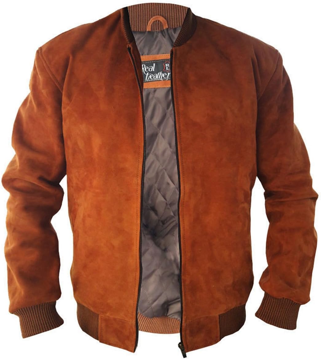 Mens Brown Suede Bomber Jacket