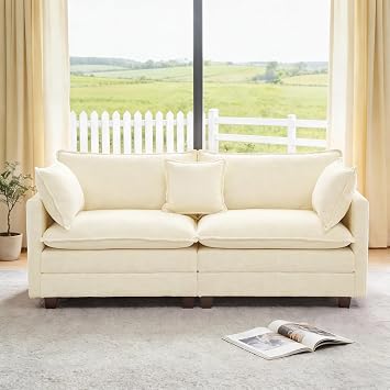Redlife 78" Modular Sectional Loveseat Sofa, 2-Seater Chenille Couch with Spring & Double Foam Cushion System, Removable Covers, Easy to Assembly, Beige