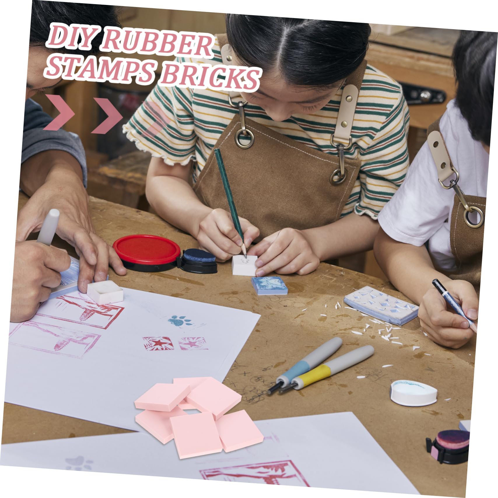 Artibetter Blocchi di Gomma da Intaglio 24 Pezzi Rosa per Timbri Fai da Te, Accessori per Incisione Artigianale a Casa e Scuola, Kit Materiali per Stampa Manuale Creativa