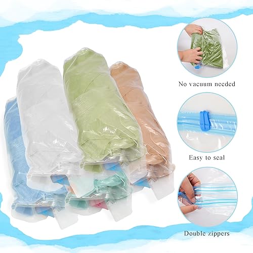 Miniatura 3 de 10 bolsas de compresión sin necesidad de vacío, 3 tamaños, bolsas de vacío de viaje para embalaje de equipaje, bolsa enrollable para ahorro de