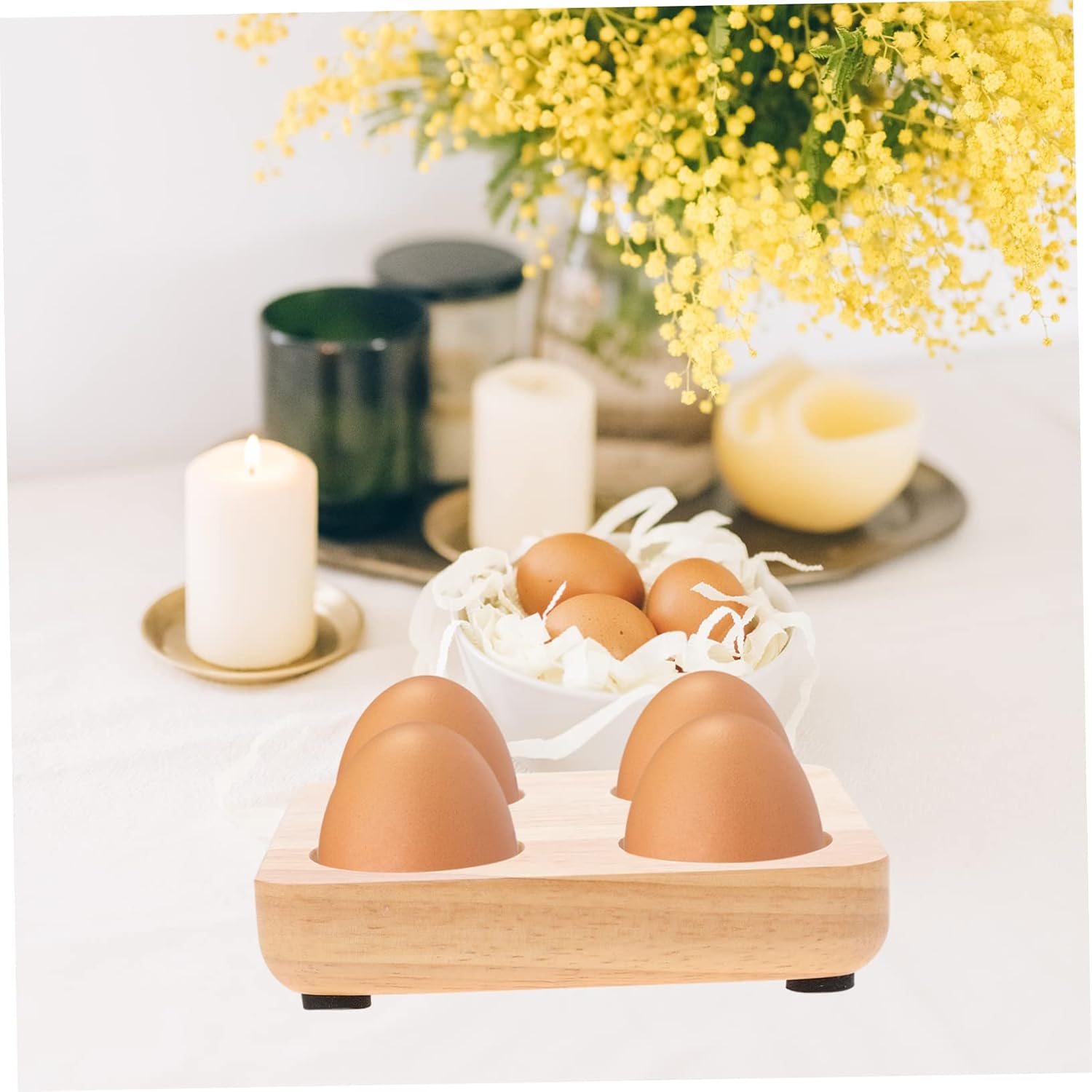 5pcs Egg Storage Box Egg Storage Holder Deviled Egg Holder Kitchen Egg Holding Stand Egg Dispenser Egg Fixing Holder Egg Holder for Fridge Eggs Egg Storage Container Rubber Wood