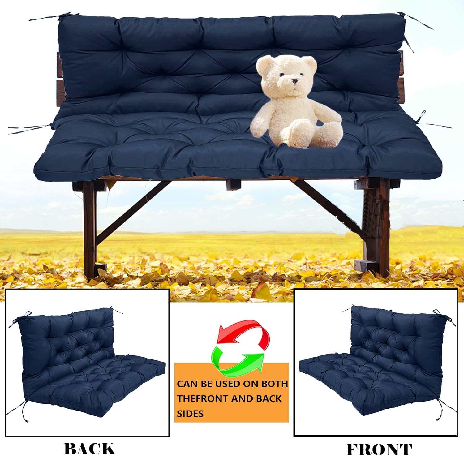 bumuam Outdoor Swing Cushion, Waterproof Porch Swing Cushion, Swing Cushions 2-3 Seater Replacement for Garden Patio Furniture Loveseat Outdoor Bench Cushions (Dark Blue 47x40in)