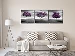 Pyradecor 3 Panels Purple Trees Large Modern Gallery Wrapped Landscape Artwork Giclee Canvas Prints Fall Forest Pictures Paintings on Canvas Wall Art for Living Room Bedroom Home Office Decor