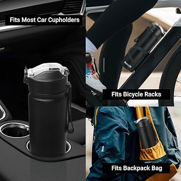 BuildLife 720ML Insulated Water Bottle with Straw,Leak Proof Double Walled Stainless Steel Metal Sports Water Bottles, BPA Free,Dishwasher Safe,Drinking Bottle for Travel,School,Gym (Black)